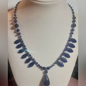 Artisan Handmade COBALT BLUE GLASS DROP NECKLACE c1980
